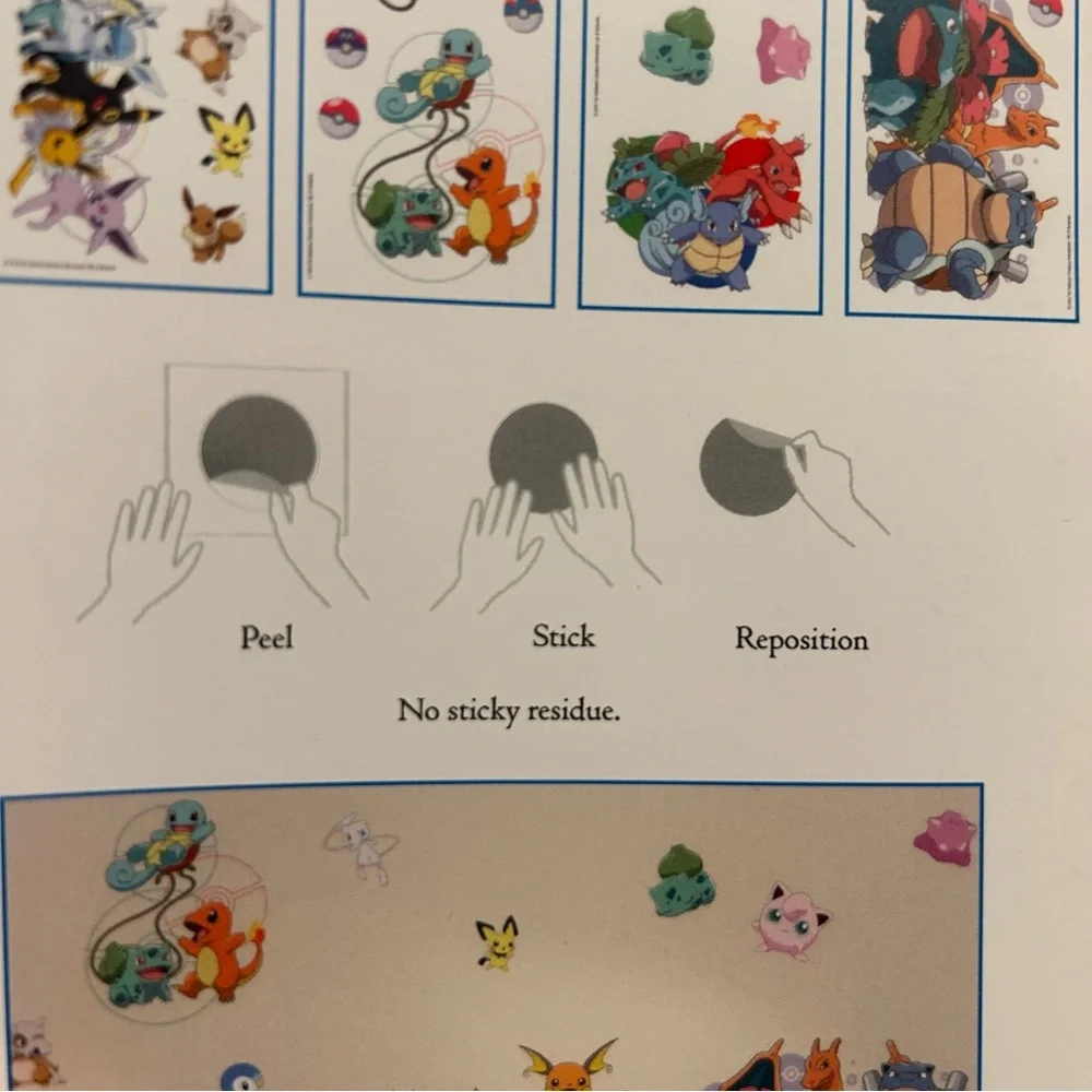 Pokemon peel & stick wall decal 25 pieces Nintendo USA 2019 4 sheets removable